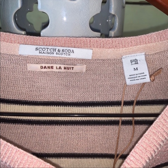 Scotch & Soda NEW Striped Tan Black Lurex Sparkle Lightweight Crewneck Sweater M - Picture 5 of 9